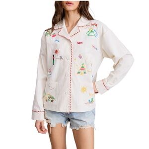 Flat White Fun Embroidered White Jacket M/L